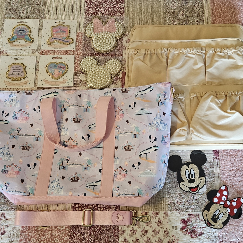 Pink Disney Tote Bag with Mickey and Minnie Design